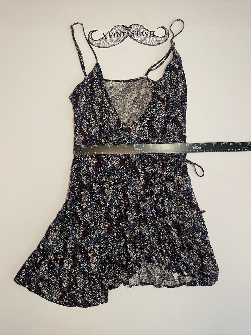 Free People All my Love Wrap Dress Women's XS Black Blue Floral Mini Ruffle